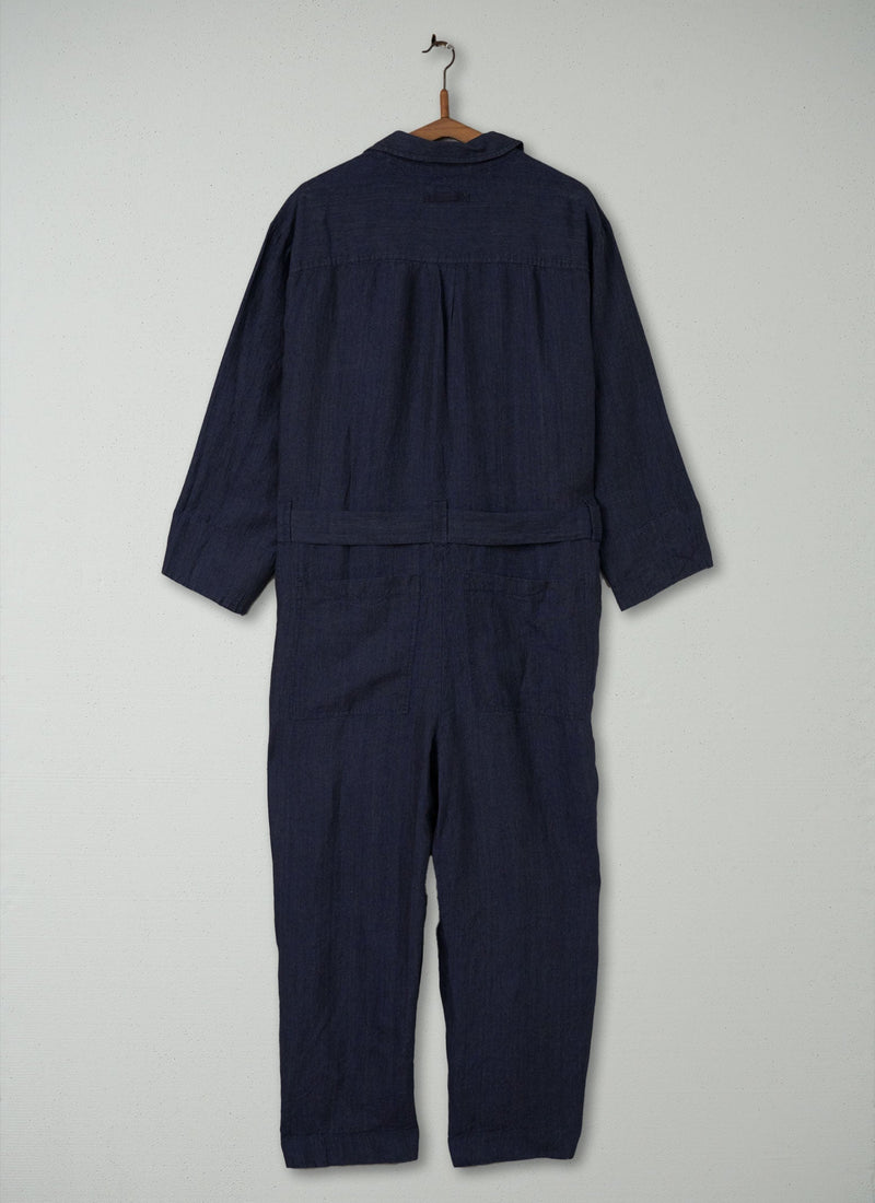 Reworn Delave Linen Jumpsuit Size L (307) | Midnight