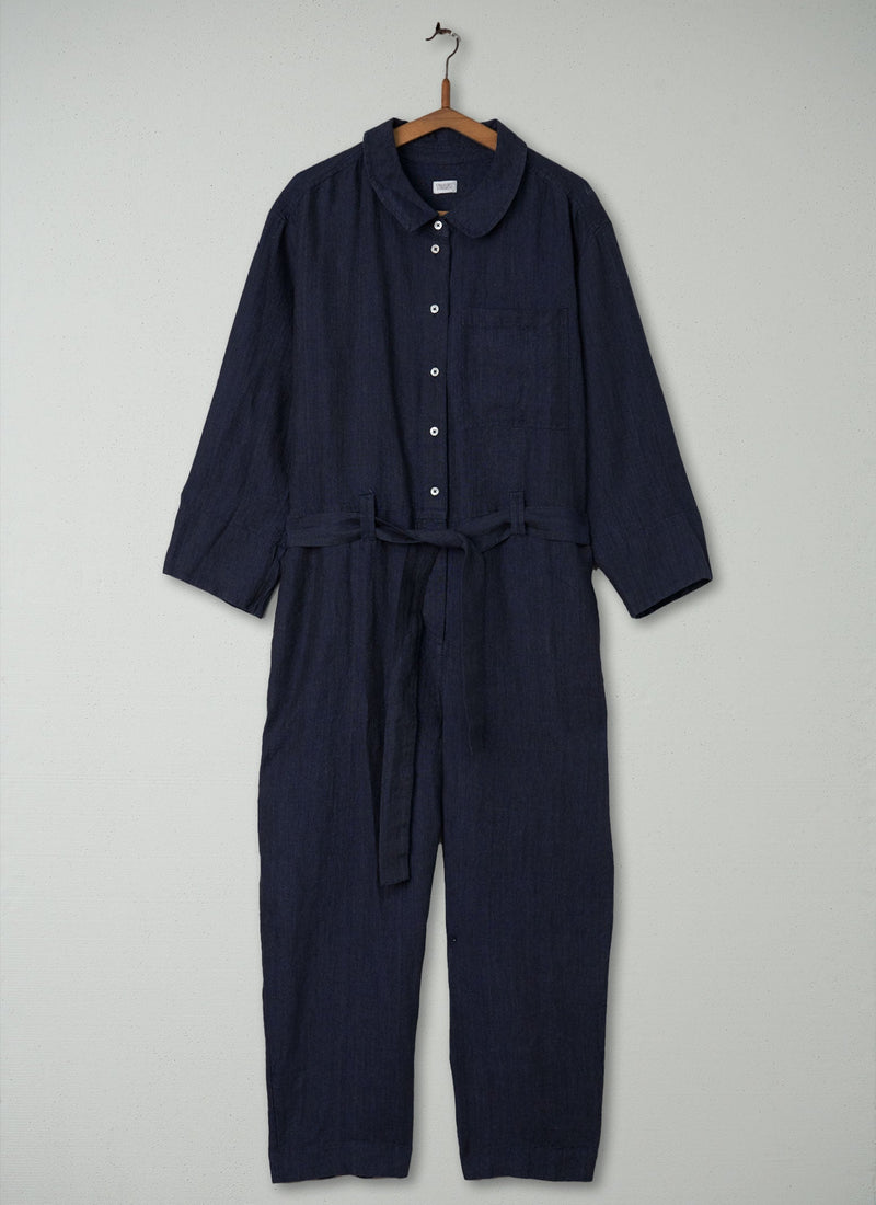 Reworn Delave Linen Jumpsuit Size L (307) | Midnight