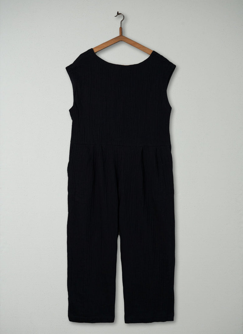 Reworn Crinkle Cotton Jumpsuit Size M (306) | Black