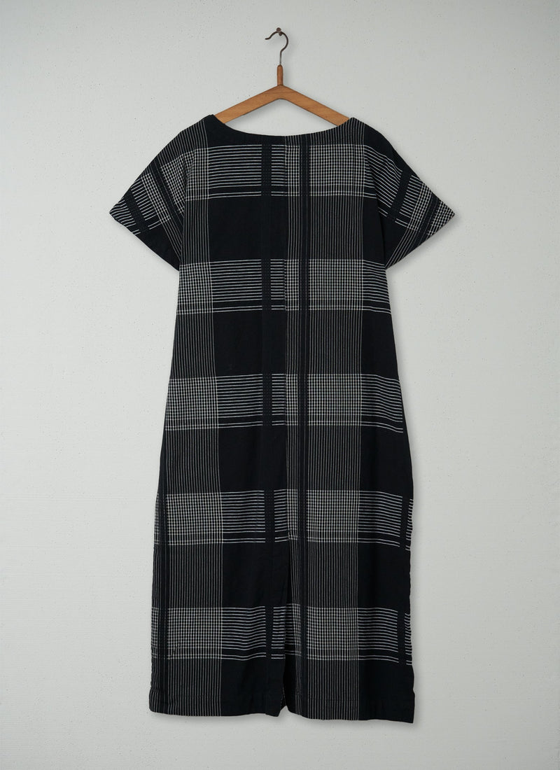 Reworn Button Shoulder Dress Size M (065) | Black/Ecru