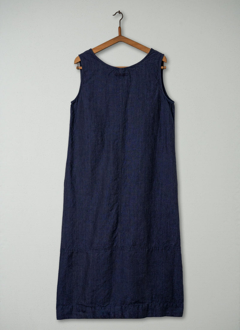 Reworn Linen U-Neck Dress Size L (362) | Midnight
