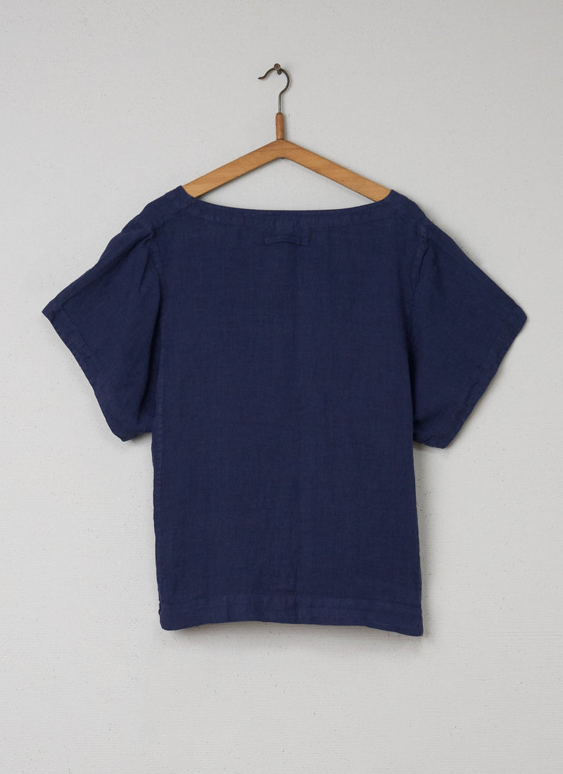 Reworn Linen Kaftan Top Size M (026) | Ink Blue