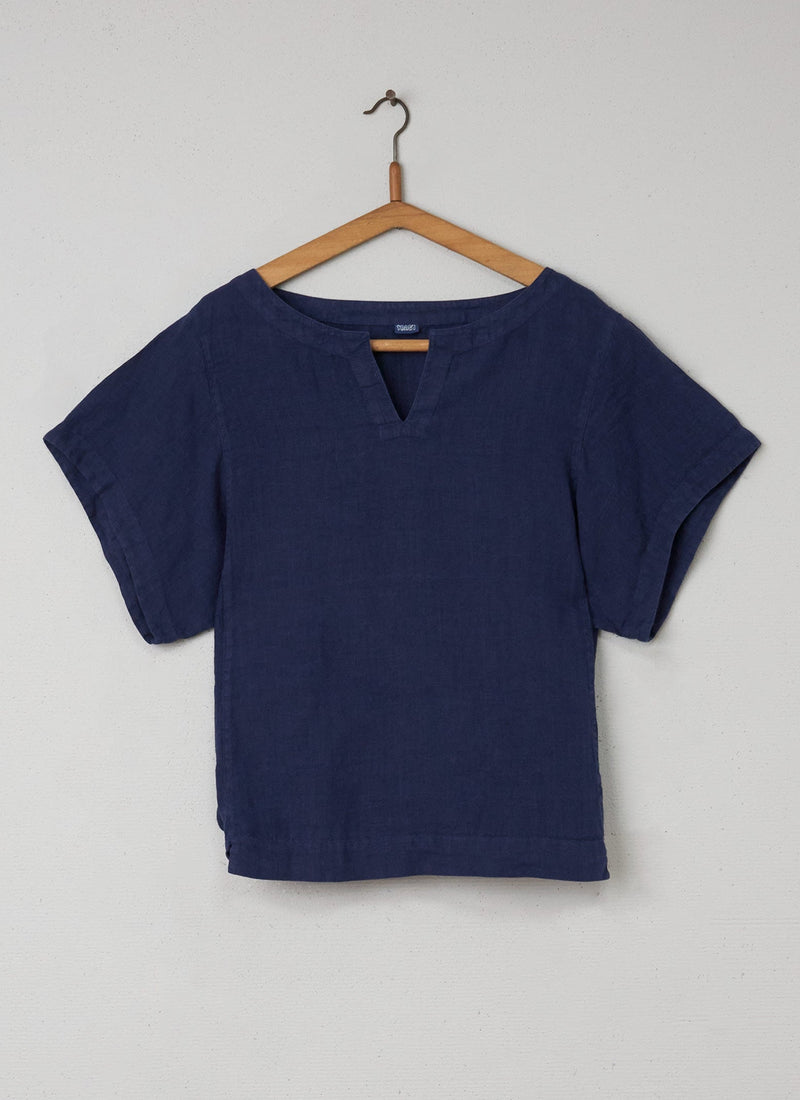 Reworn Linen Kaftan Top Size M (026) | Ink Blue