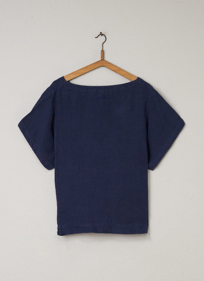 Reworn Linen Top Size L (027) | Navy
