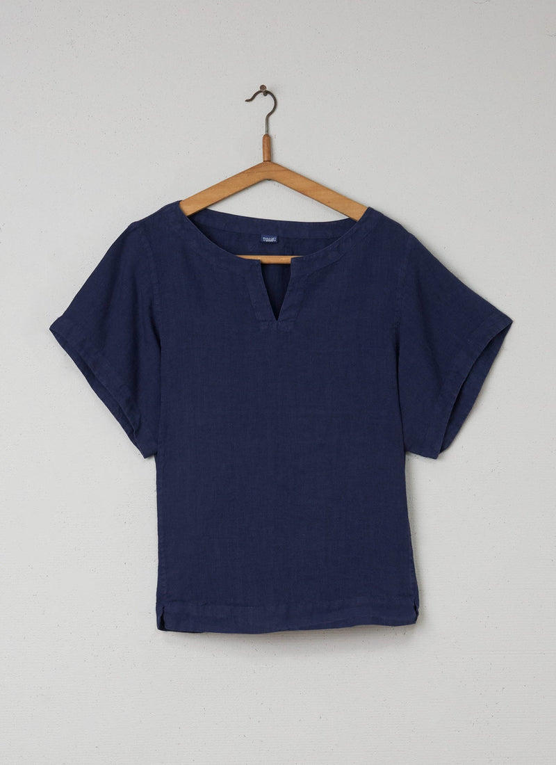 Reworn Linen Top Size L (027) | Navy