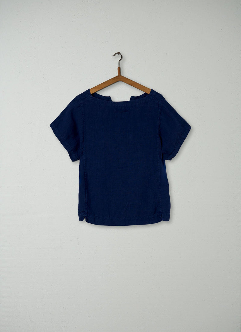Reworn Linen Kaftan Top Size S (099) | Ink Blue