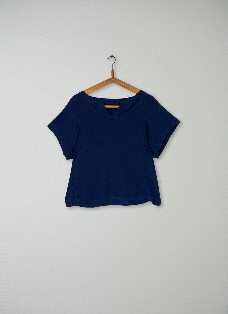 Reworn Linen Kaftan Top Size S (099) | Ink Blue