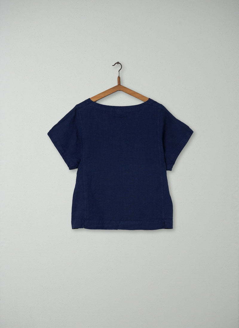 Reworn Linen Kaftan Top Size S (105) | Ink Blue