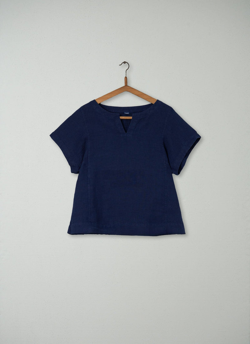 Reworn Linen Kaftan Top Size S (105) | Ink Blue