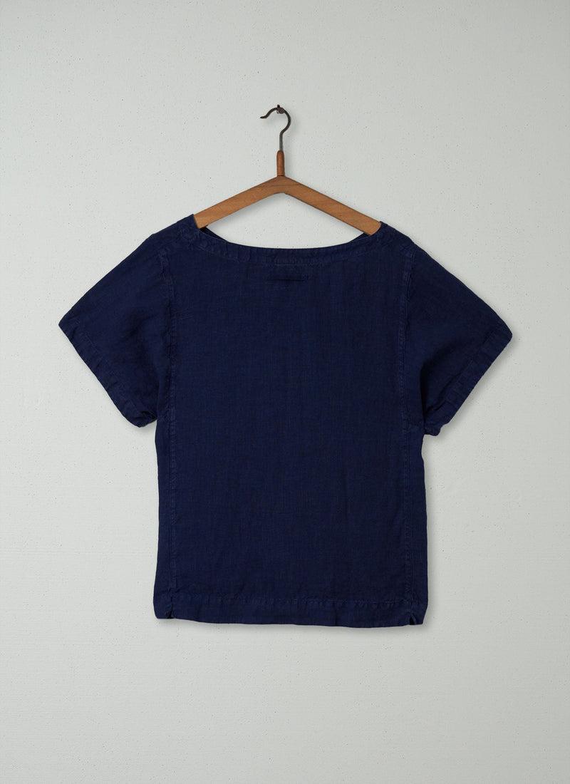 Reworn Linen Kaftan Top Size S (156) | Ink Blue