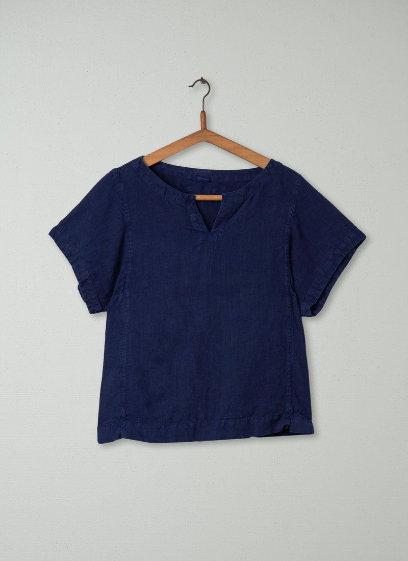 Reworn Linen Kaftan Top Size S (156) | Ink Blue