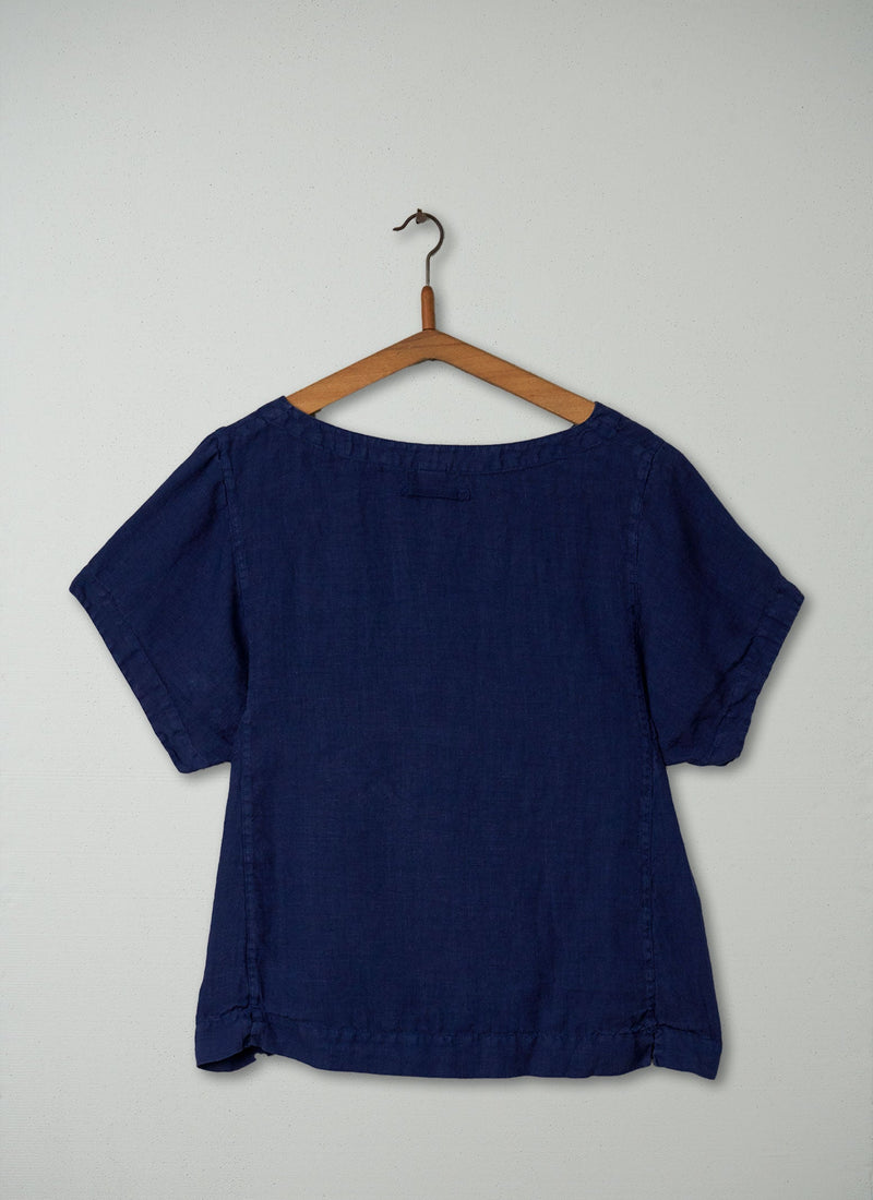 Reworn Linen Kaftan Top Size S (186) | Ink Blue