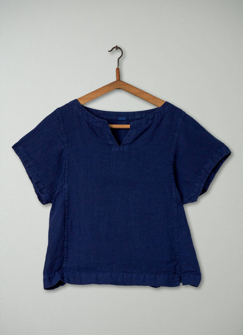 Reworn Linen Kaftan Top Size S (186) | Ink Blue