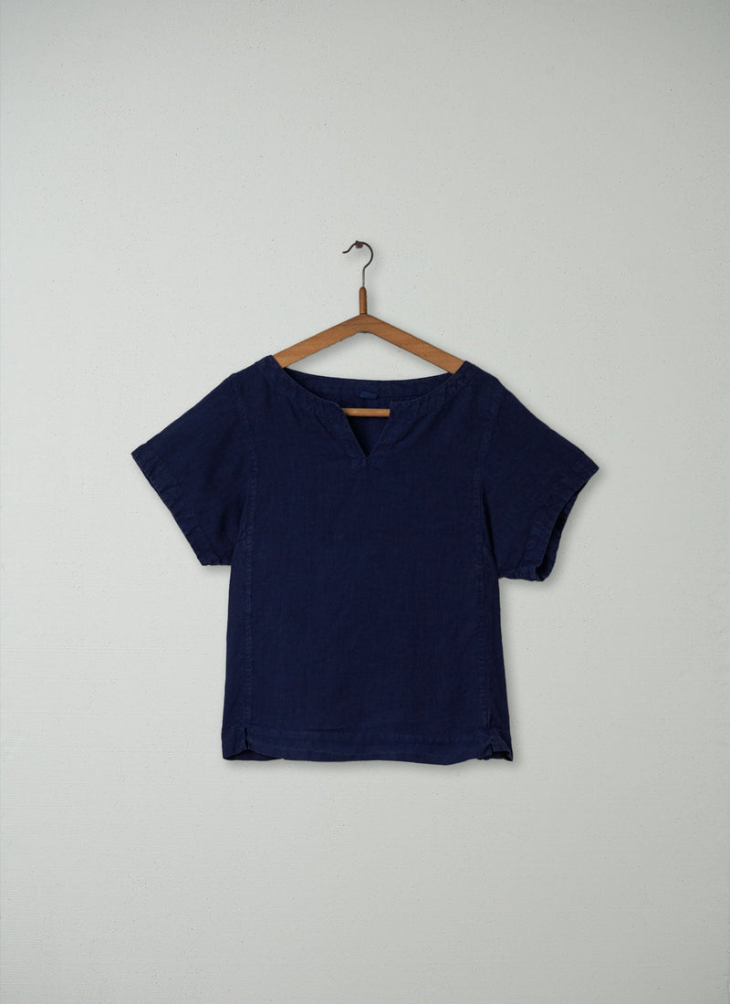 Reworn Linen Kaftan Top Size S (142) | Indigo