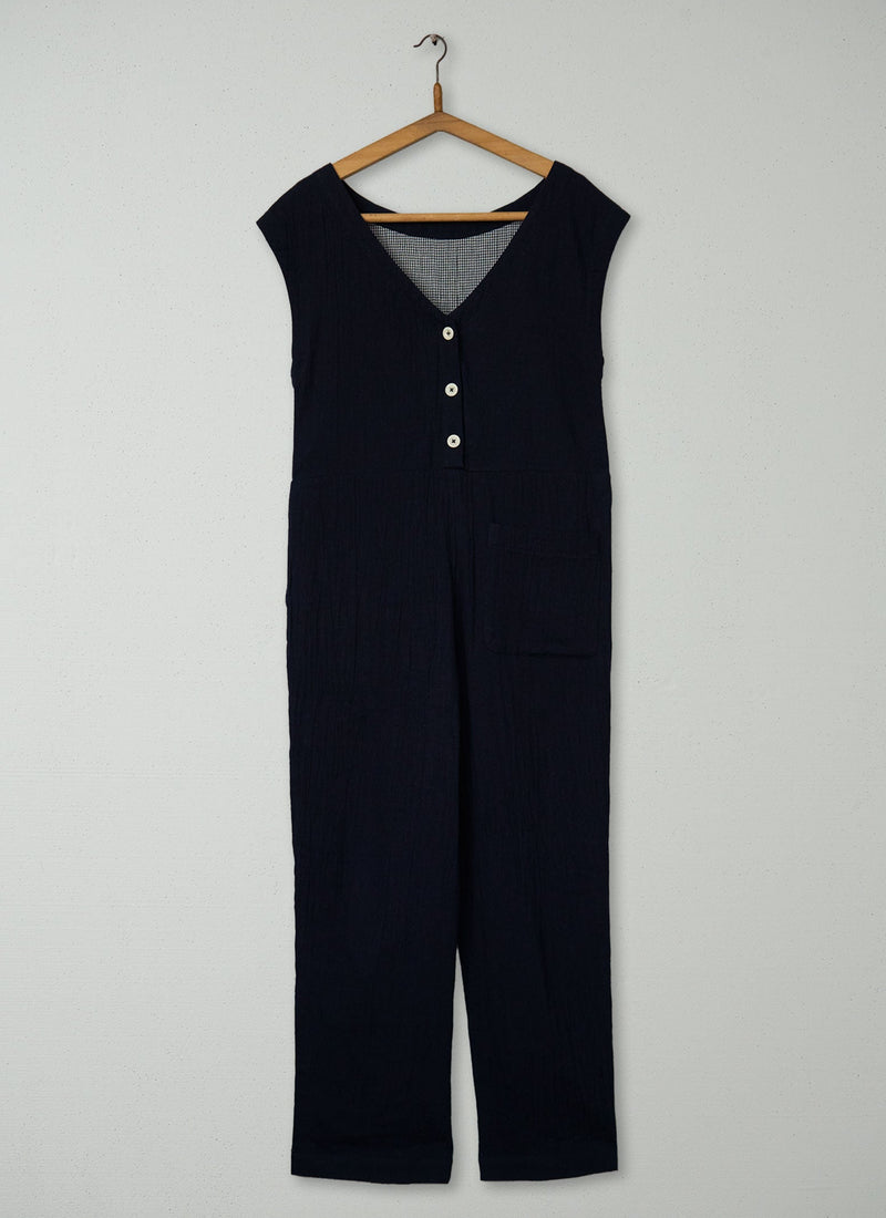 Reworn Crinkled Cotton Jumpsuit Size XS (1216) | Midnight