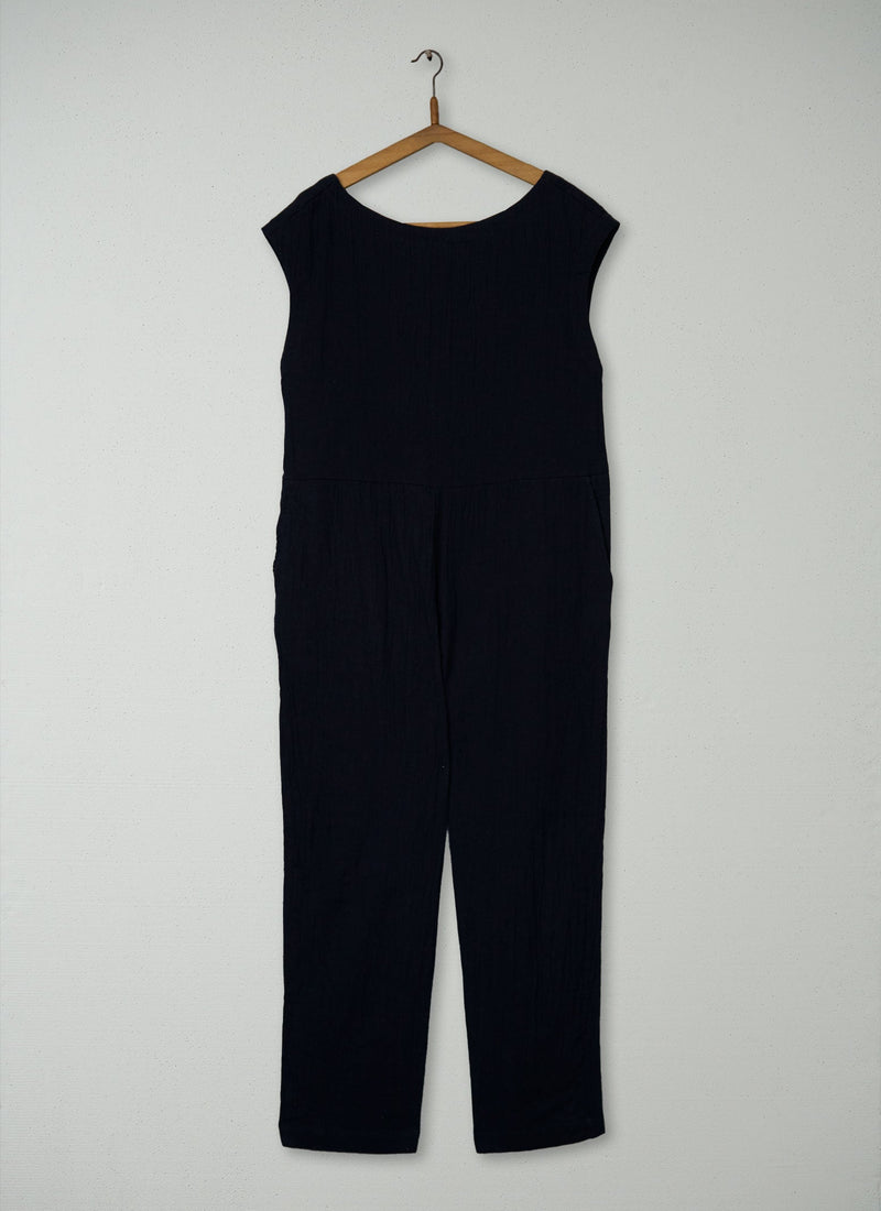 Reworn Crinkled Cotton Jumpsuit Size XS (1216) | Midnight