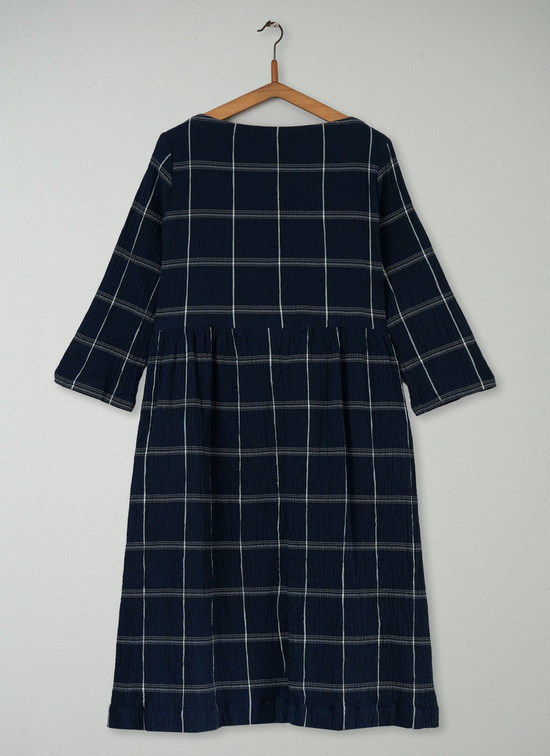 Reworn Crinkle Check Dress Size M (458) | Midnight