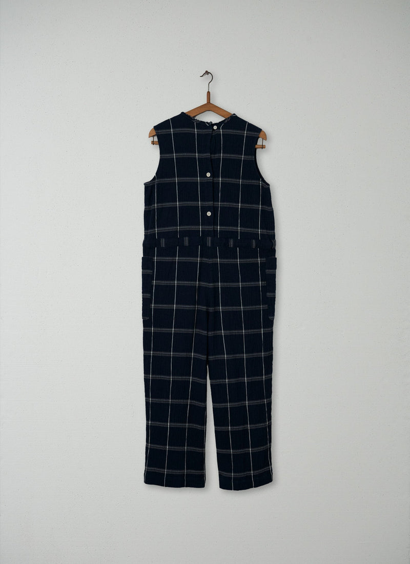 Reworn Crinkled Cotton Jumpsuit Size S (080) | Blue