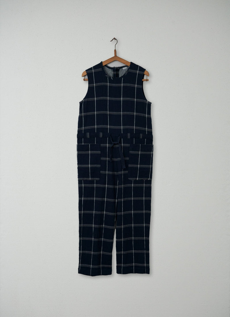 Reworn Crinkled Cotton Jumpsuit Size S (080) | Blue
