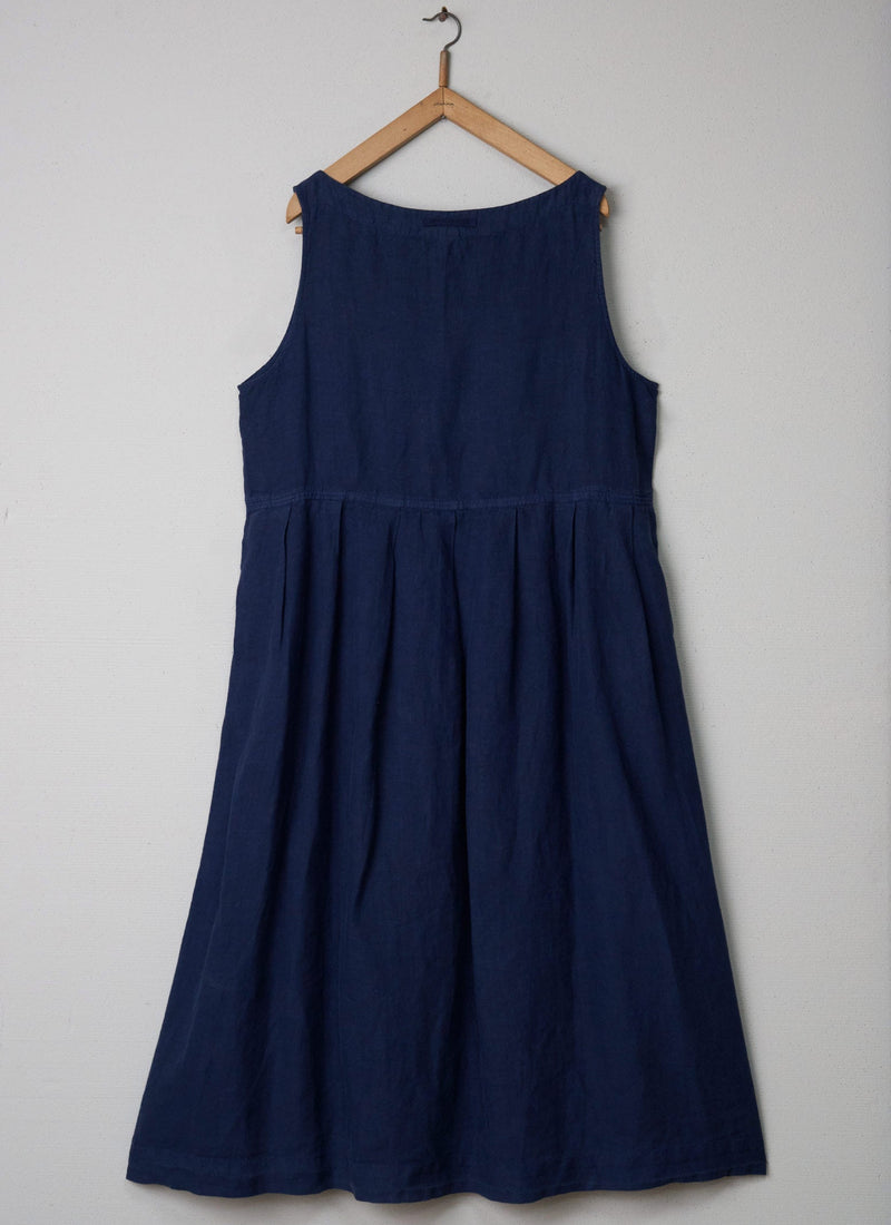 Reworn Garment Dyed Linen Dress Size XL (005) | Ink Blue