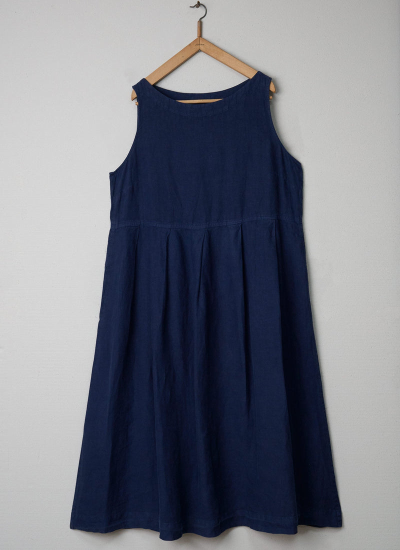 Reworn Garment Dyed Linen Dress Size XL (005) | Ink Blue