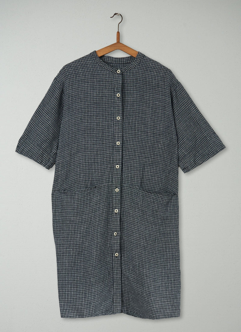 Reworn Check Linen Dress Size S (457) | Multi