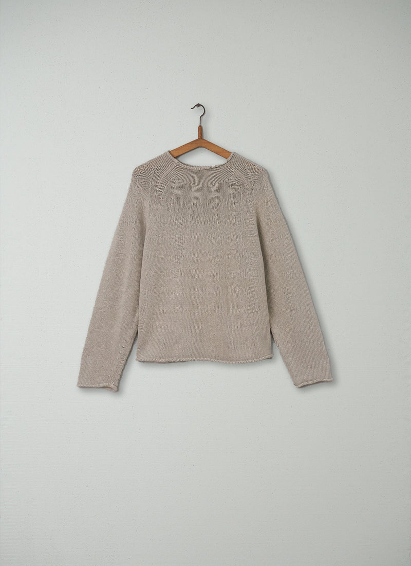Reworn Cotton Linen Easy Sweater Size M (055) | Parchment