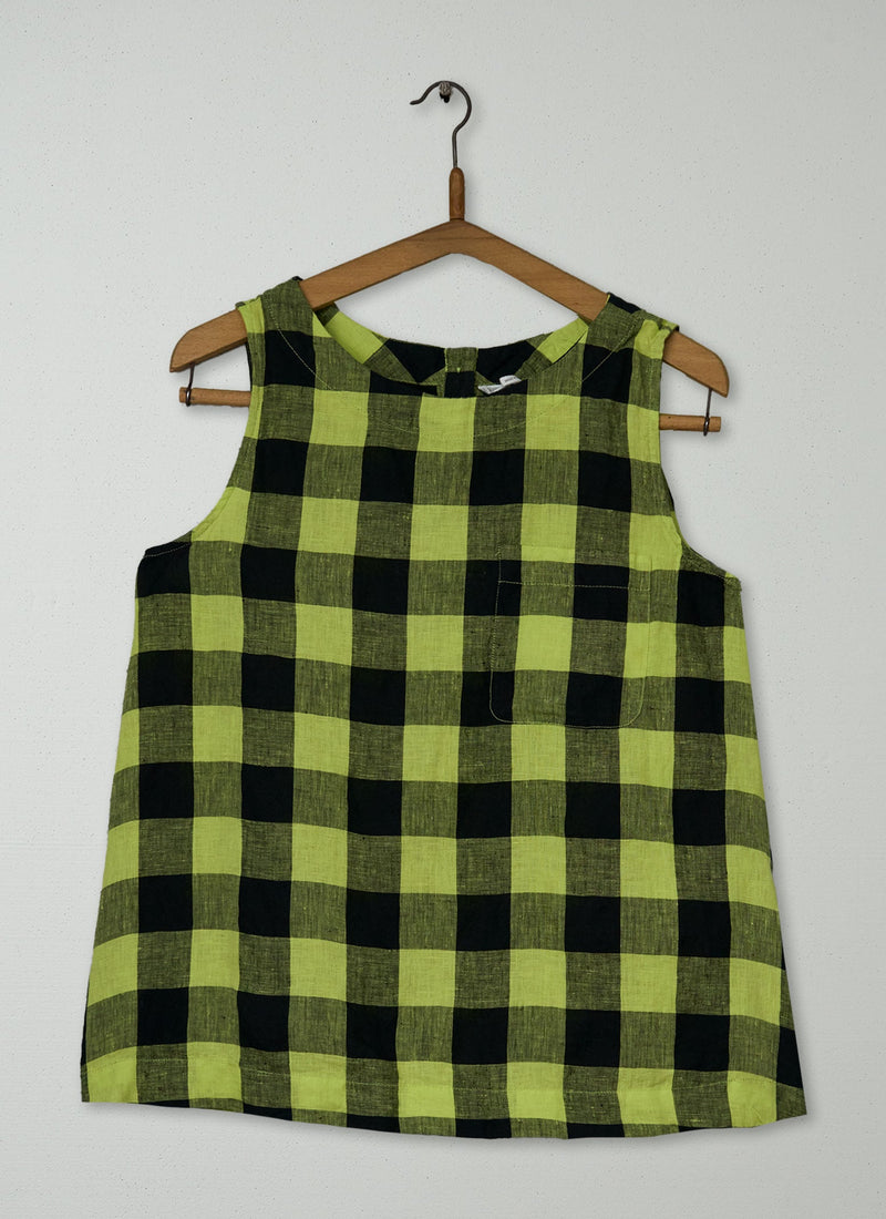 Reworn Gauzy Linen Check Tank Size M (1075) | Lime