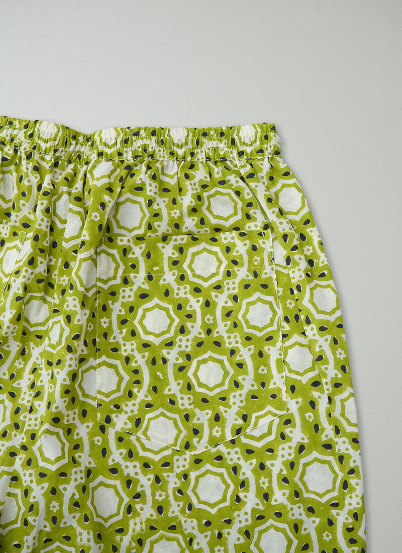 Reworn Tile Print Pull On Trousers Size S (706) | Lime Green