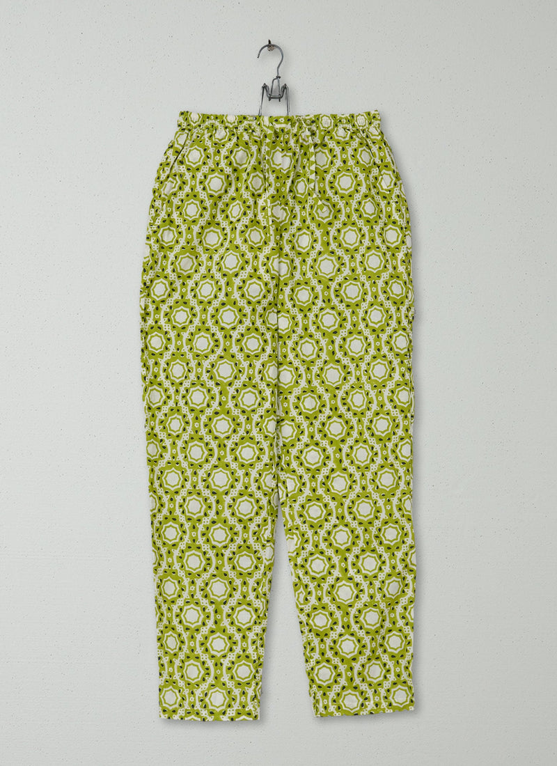 Reworn Tile Print Pull On Trousers Size S (706) | Lime Green