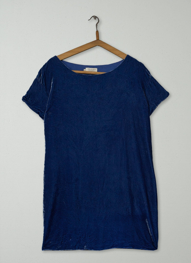 Reworn Silk Velvet Tunic Size 16 (2259) | Blue