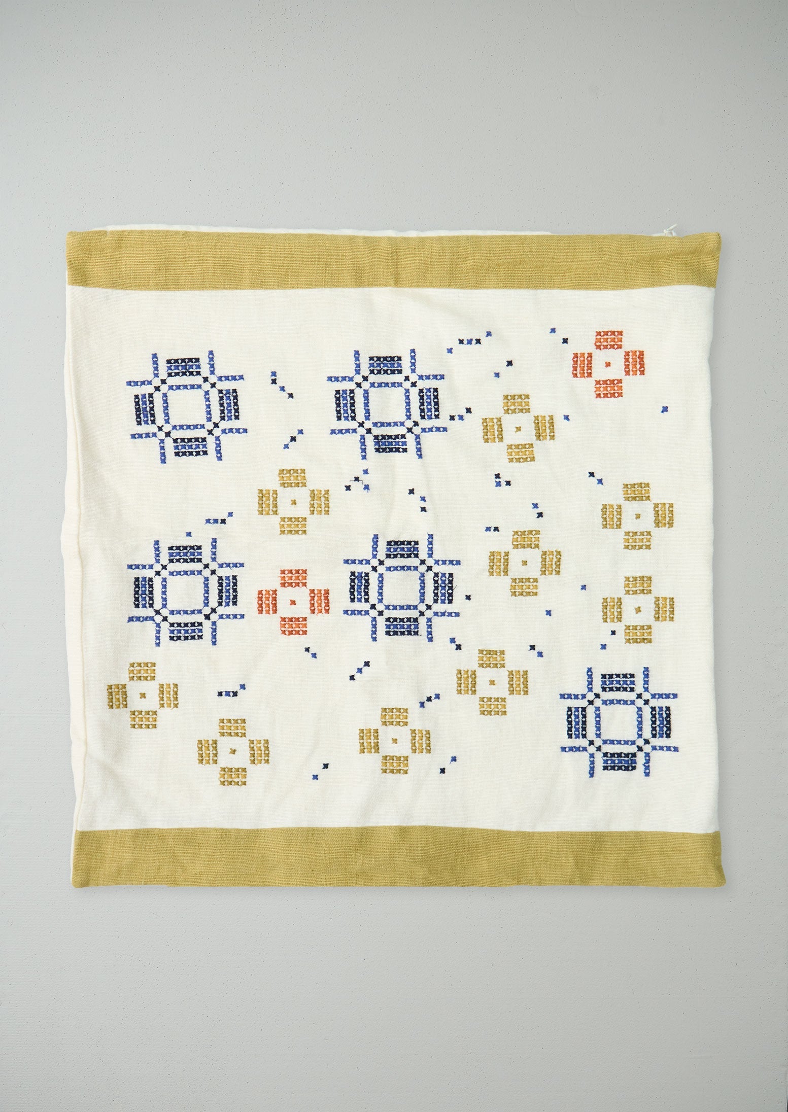 Reworn Cross Stitch Linen Cushion Cover (058) | Multi