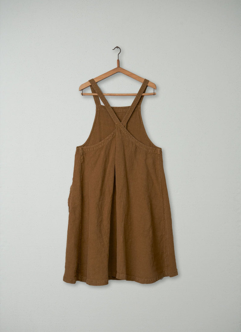 Reworn Linen Crossback Apron (002) | Tawny Brown