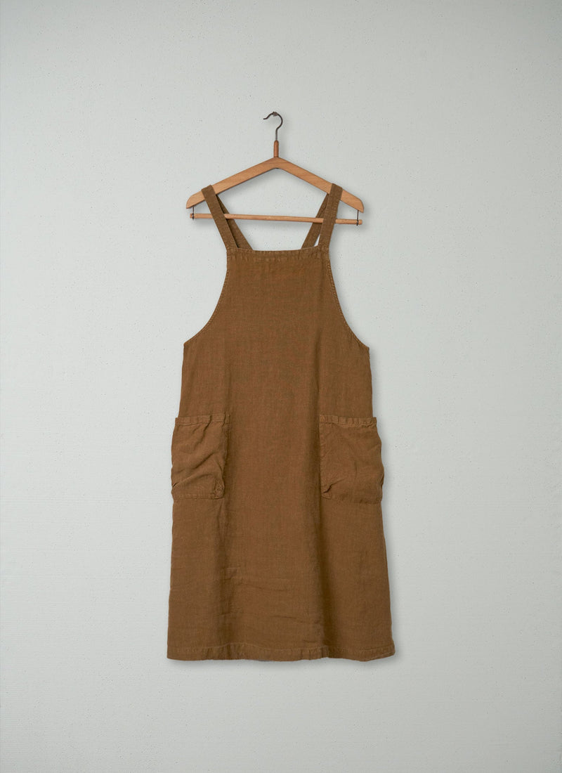 Reworn Linen Crossback Apron (002) | Tawny Brown