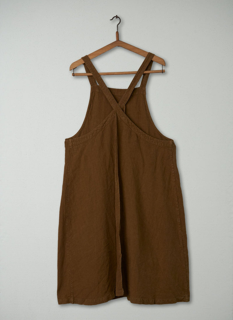 Reworn Linen Pinafore Apron (003) | Tawny Brown