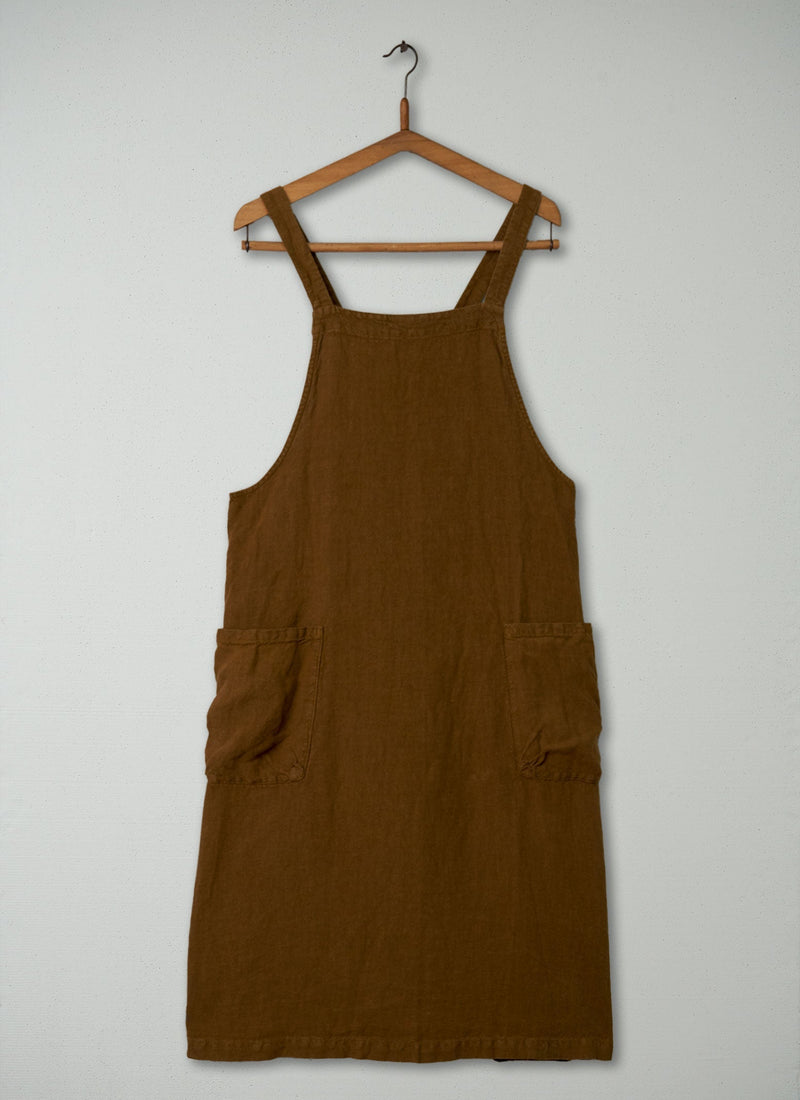Reworn Linen Pinafore Apron (003) | Tawny Brown