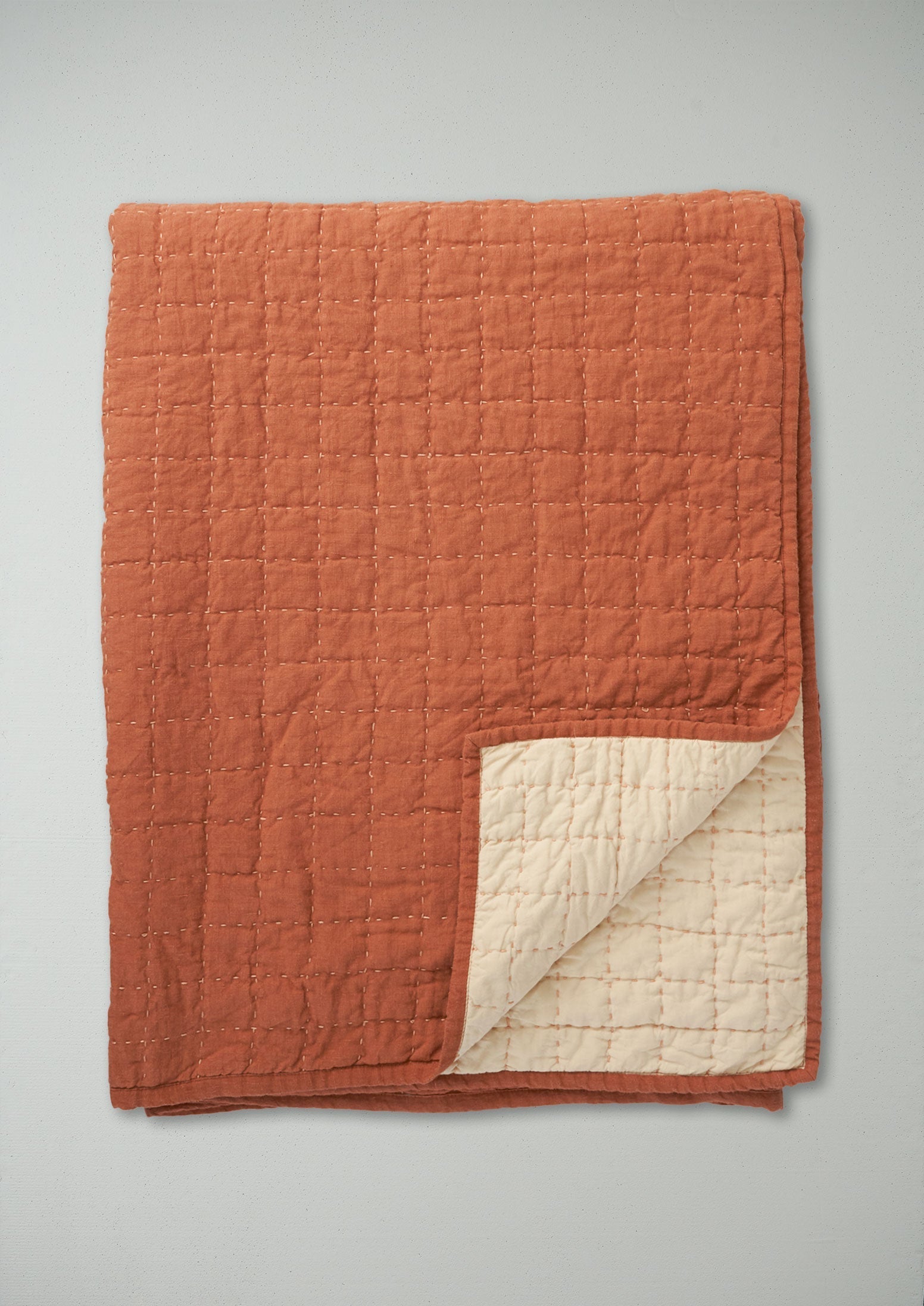 Reworn Hand Stitched Linen Quilt (010) | Spice