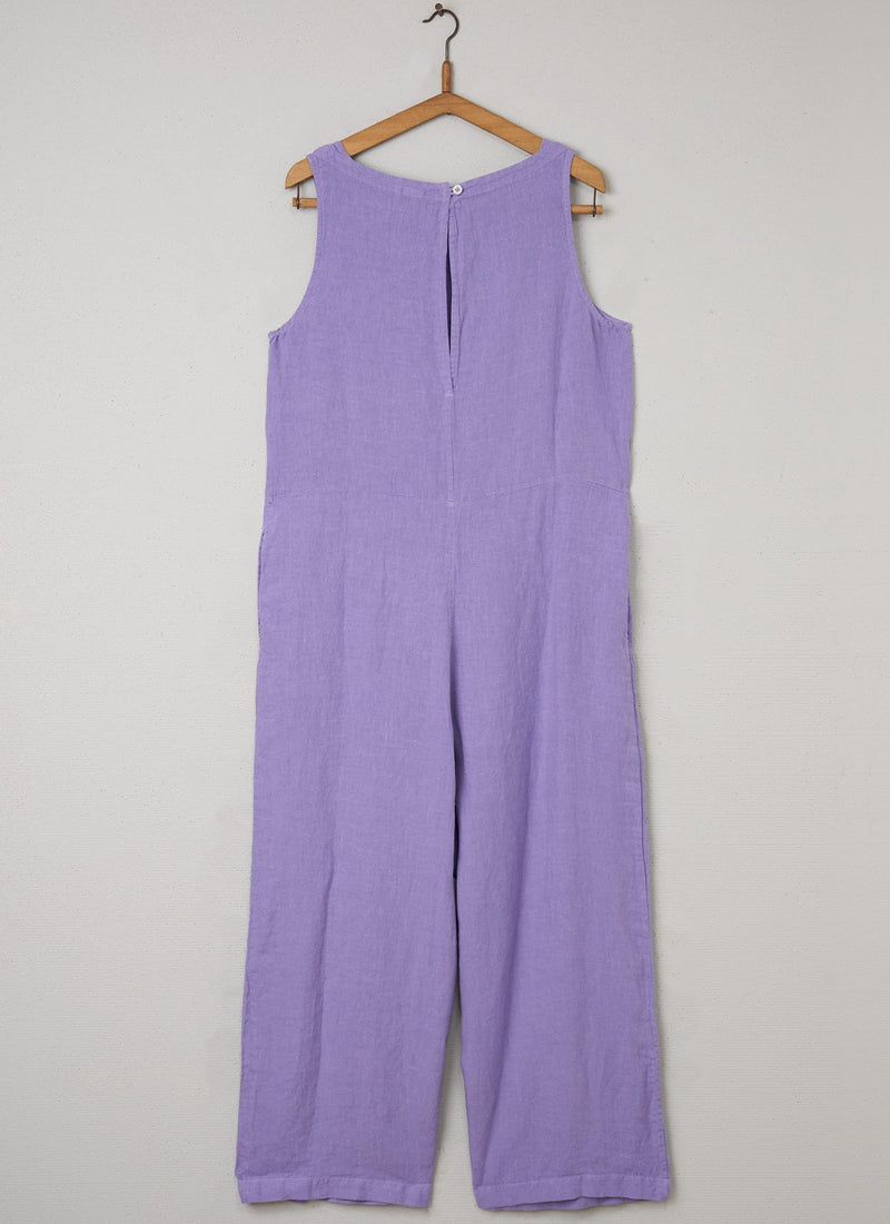 Reworn Linen Sleeveless Jumpsuit Size L (047) | Lilac Blue