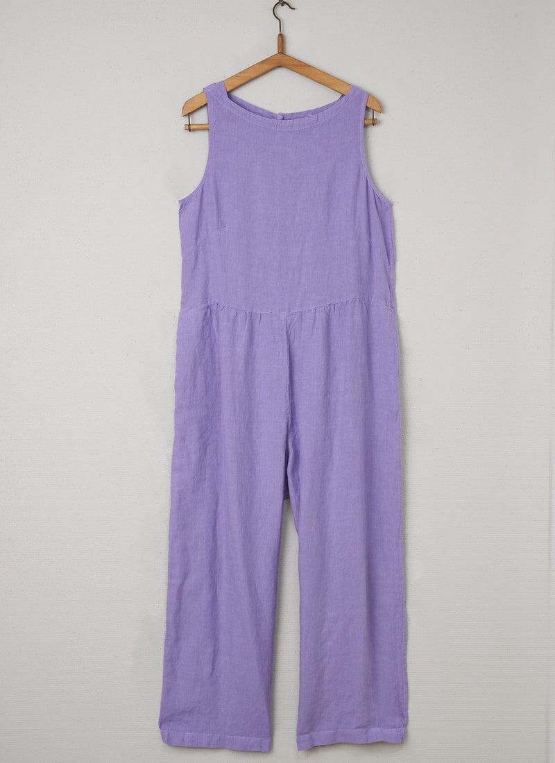 Reworn Linen Sleeveless Jumpsuit Size L (047) | Lilac Blue