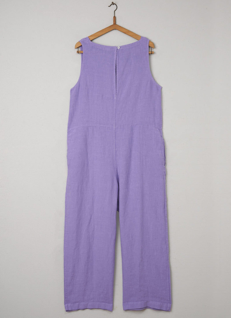 Reworn Linen Sleeveless Jumpsuit Size M (049) | Lilac Blue