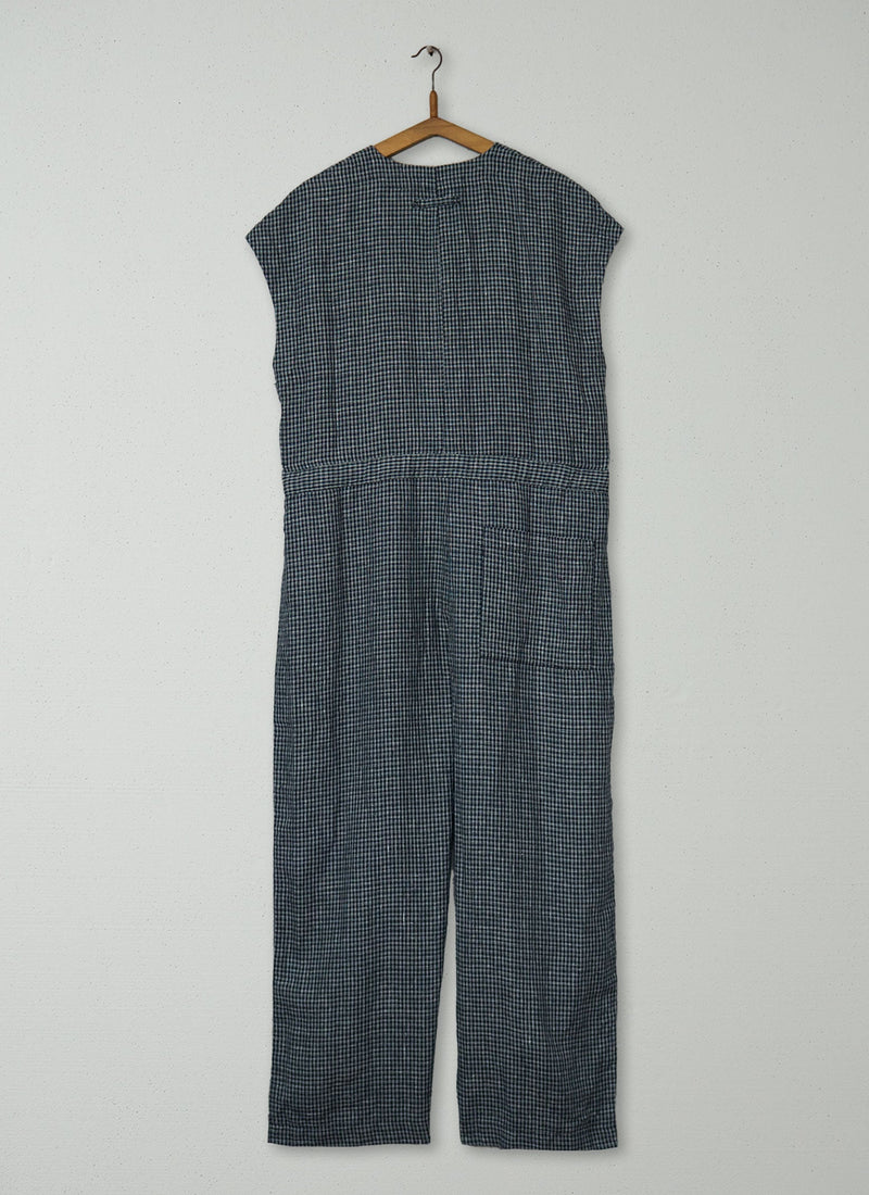 Reworn Check Linen Jumpsuit Size L (987) | Multi