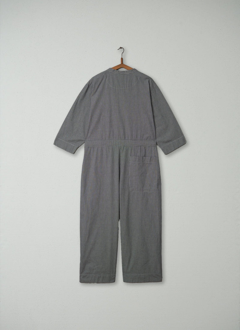 Reworn Gingham Cotton Jumpsuit Size M (153) | Slate/Ecru