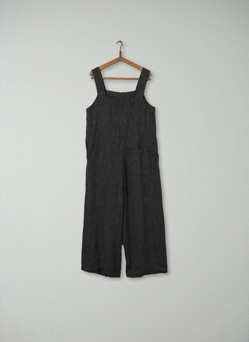 Reworn Stripe Linen Jumpsuit Size M (125) | Slate/Ecru