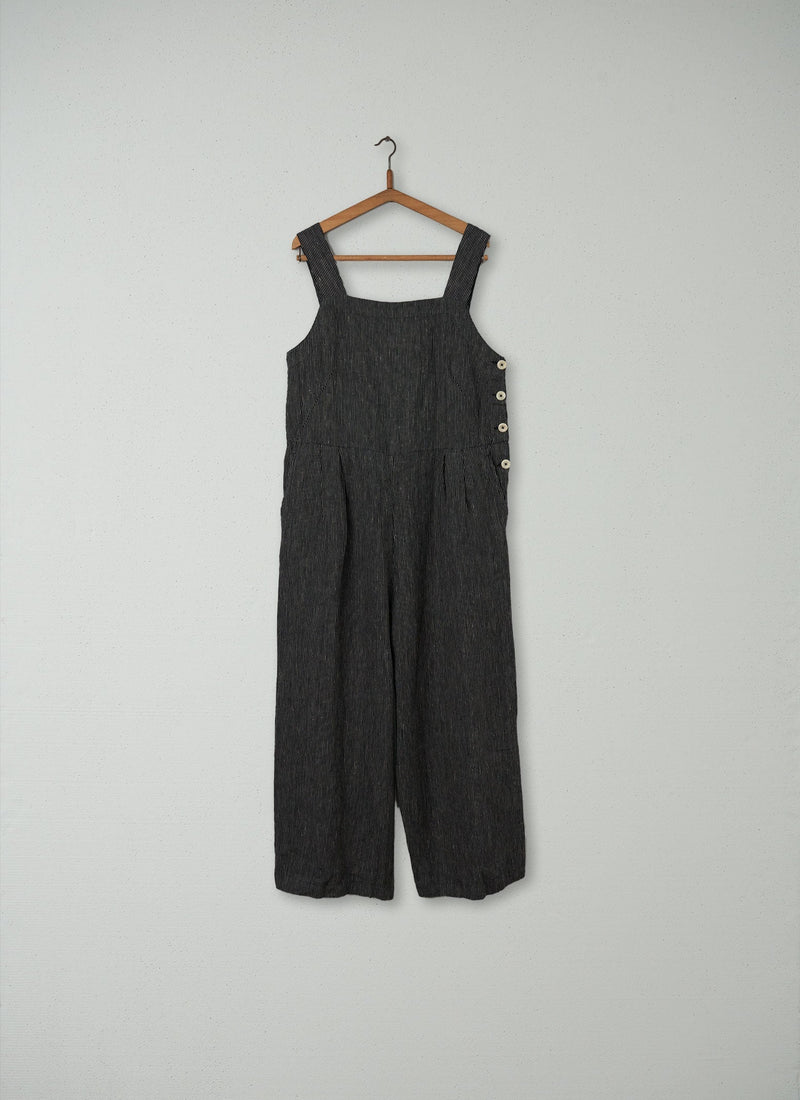 Reworn Stripe Linen Jumpsuit Size M (125) | Slate/Ecru