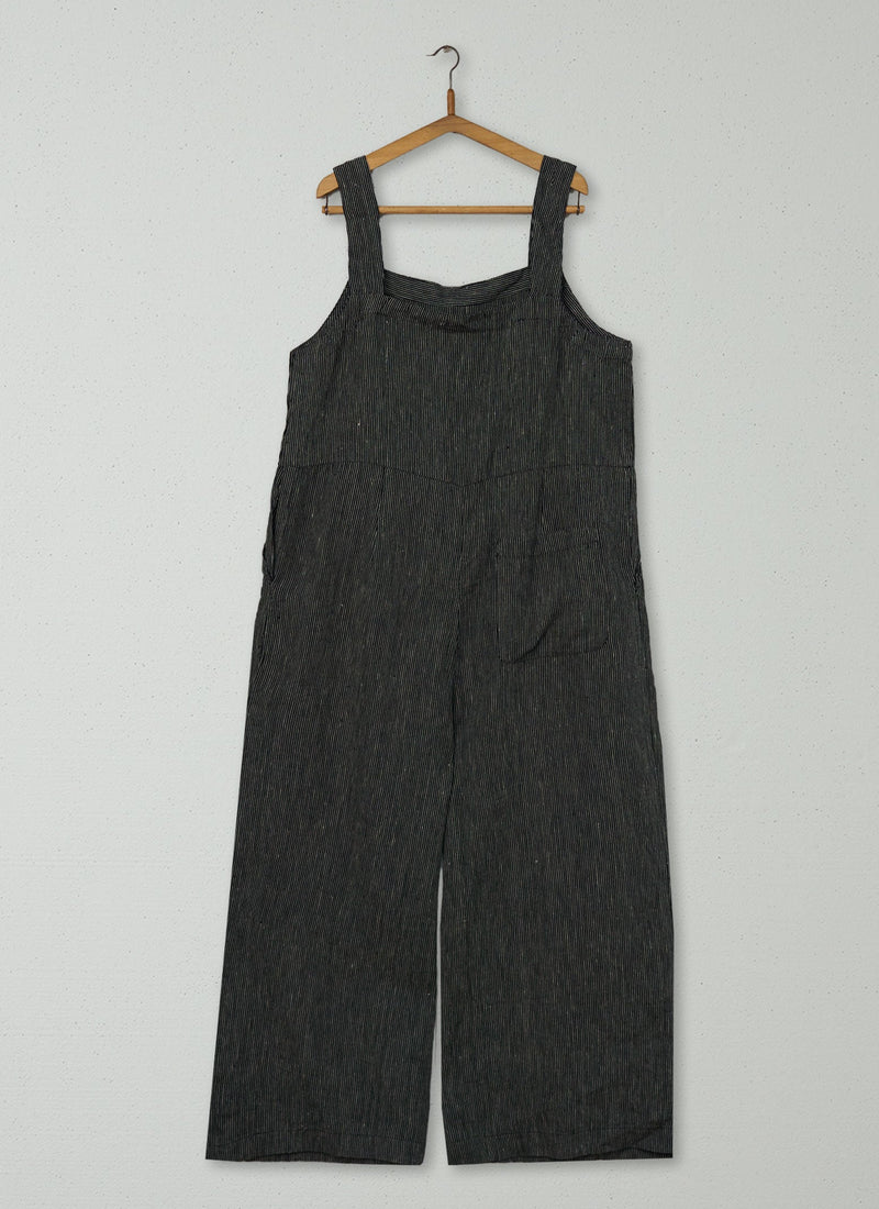 Reworn Stripe Linen Jumpsuit Size XL (750) | Slate/Ecru