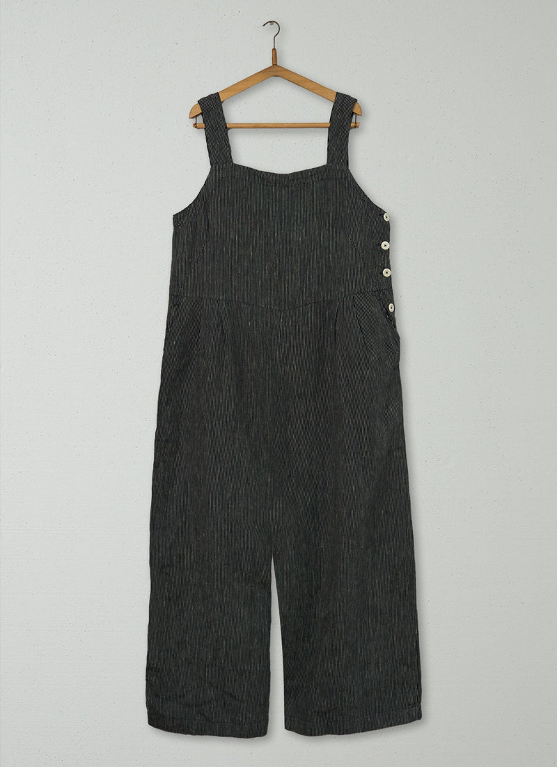 Reworn Stripe Linen Jumpsuit Size XL (750) | Slate/Ecru