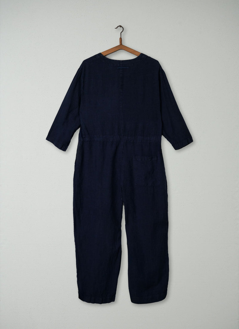 Reworn Linen Jumpsuit Size L (005) | Midnight