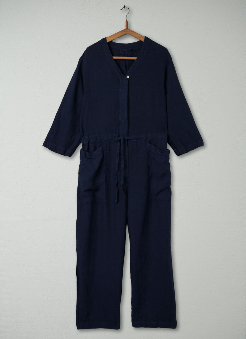 Reworn Linen Jumpsuit Size XL (231) | Midnight