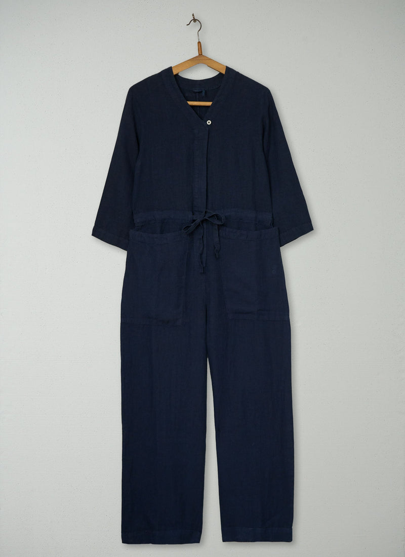 Reworn Linen Jumpsuit Size XXS (1527) | Midnight