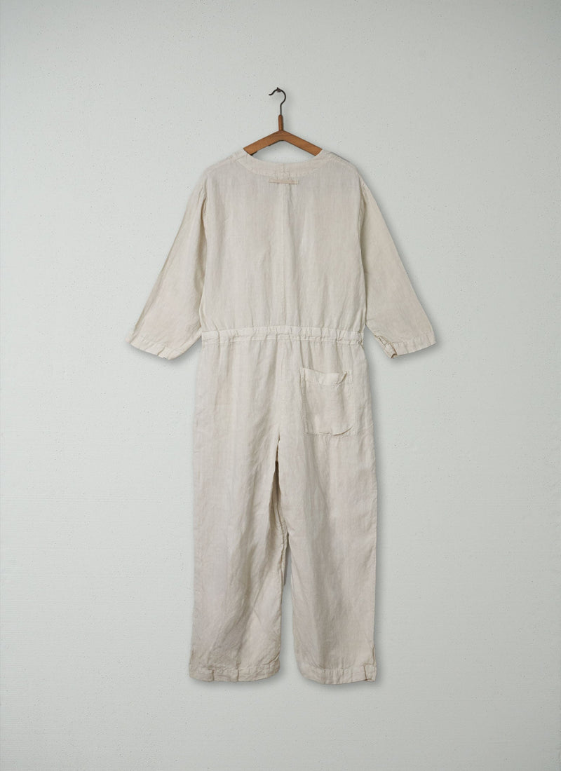 Reworn Tie Waist Linen Jumpsuit Size M (156) | Parchment